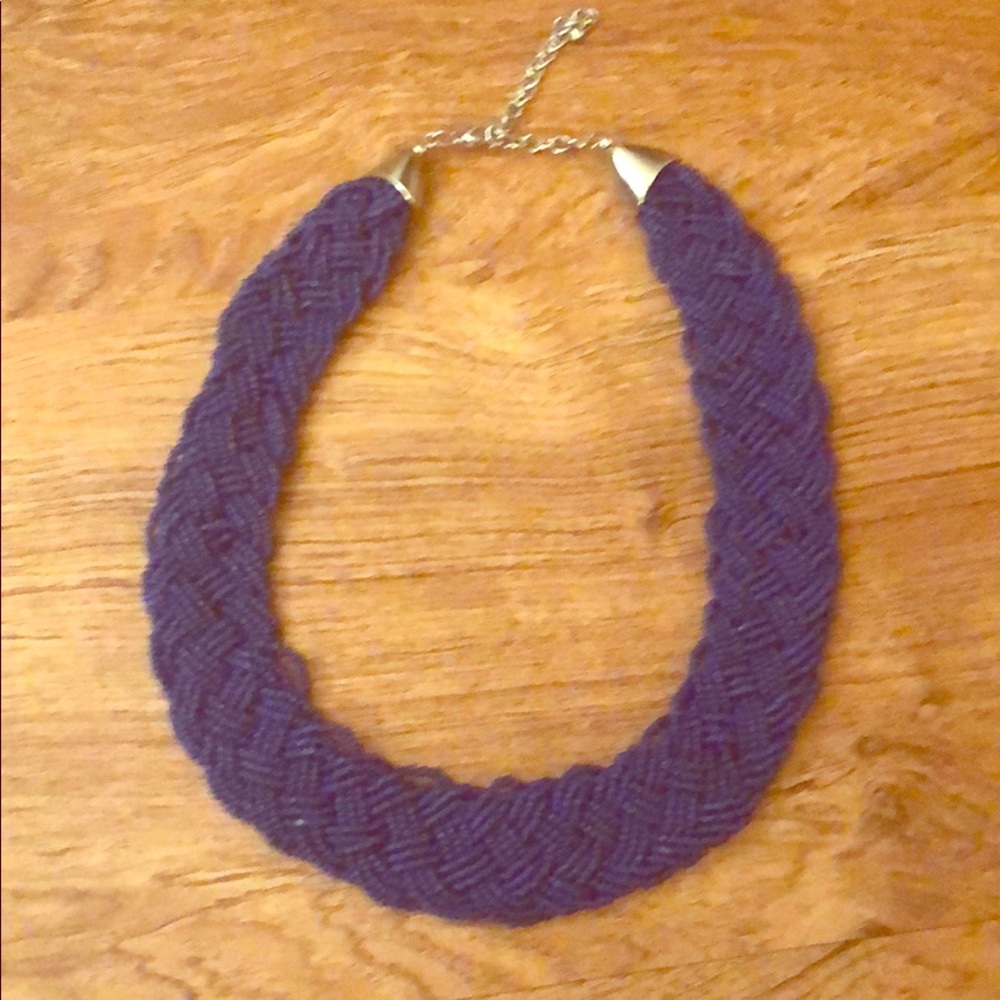 Blue braided bead collar necklace